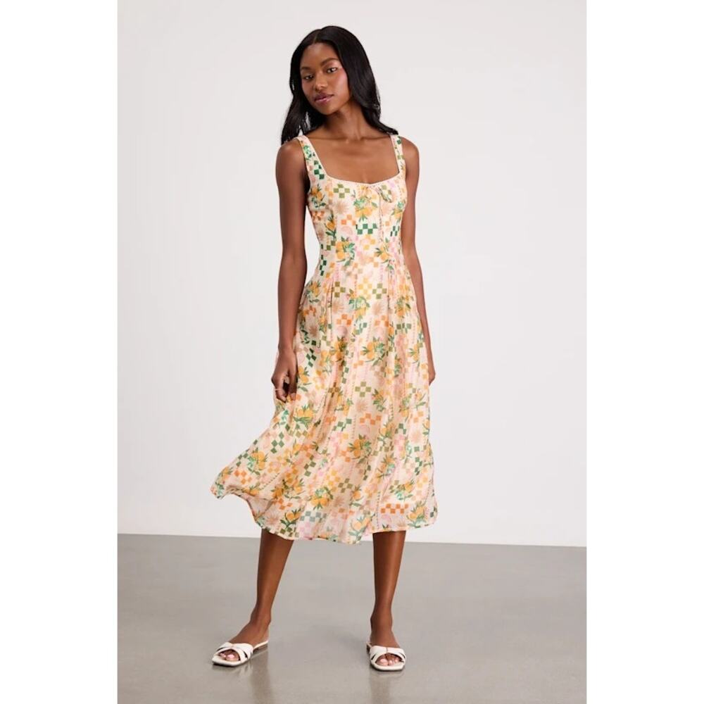 NWOT Lush Anisa Cream Multi Print Sleeveless Midi Dress M - Picture 4 of 4